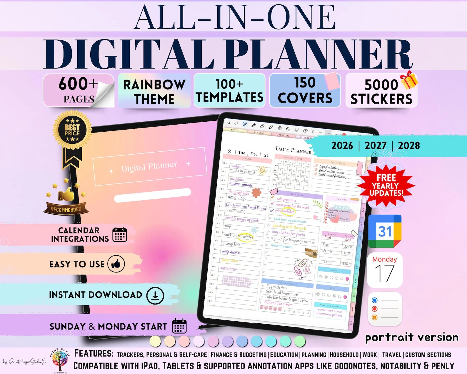 All-in-One Digital Planner 2026, 2027, 2028
